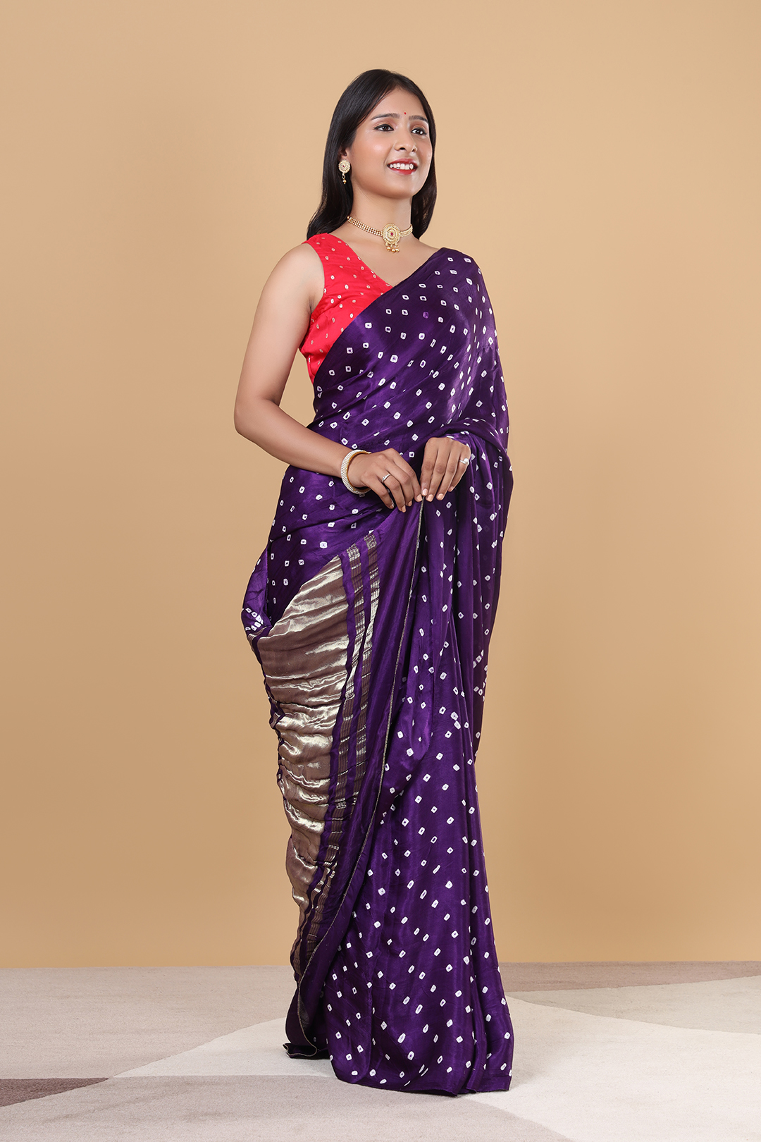 V Glame Solid Blue Gajji Bandhej Saree with Full Bandhej Zari Pallu